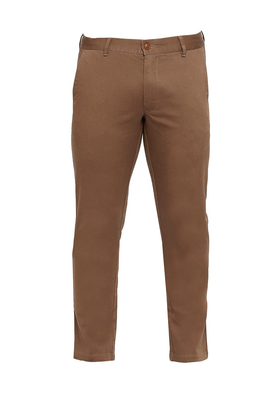 BASICS TAPERED FIT PARTRIDGE BROWN COTTON STRETCH DOBBY TROUSERS