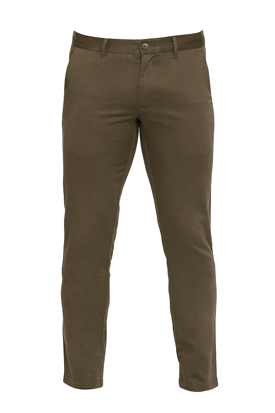 BASICS TAPERED FIT FOREST NIGHT GREEN COTTON STRETCH DOBBY TROUSERS