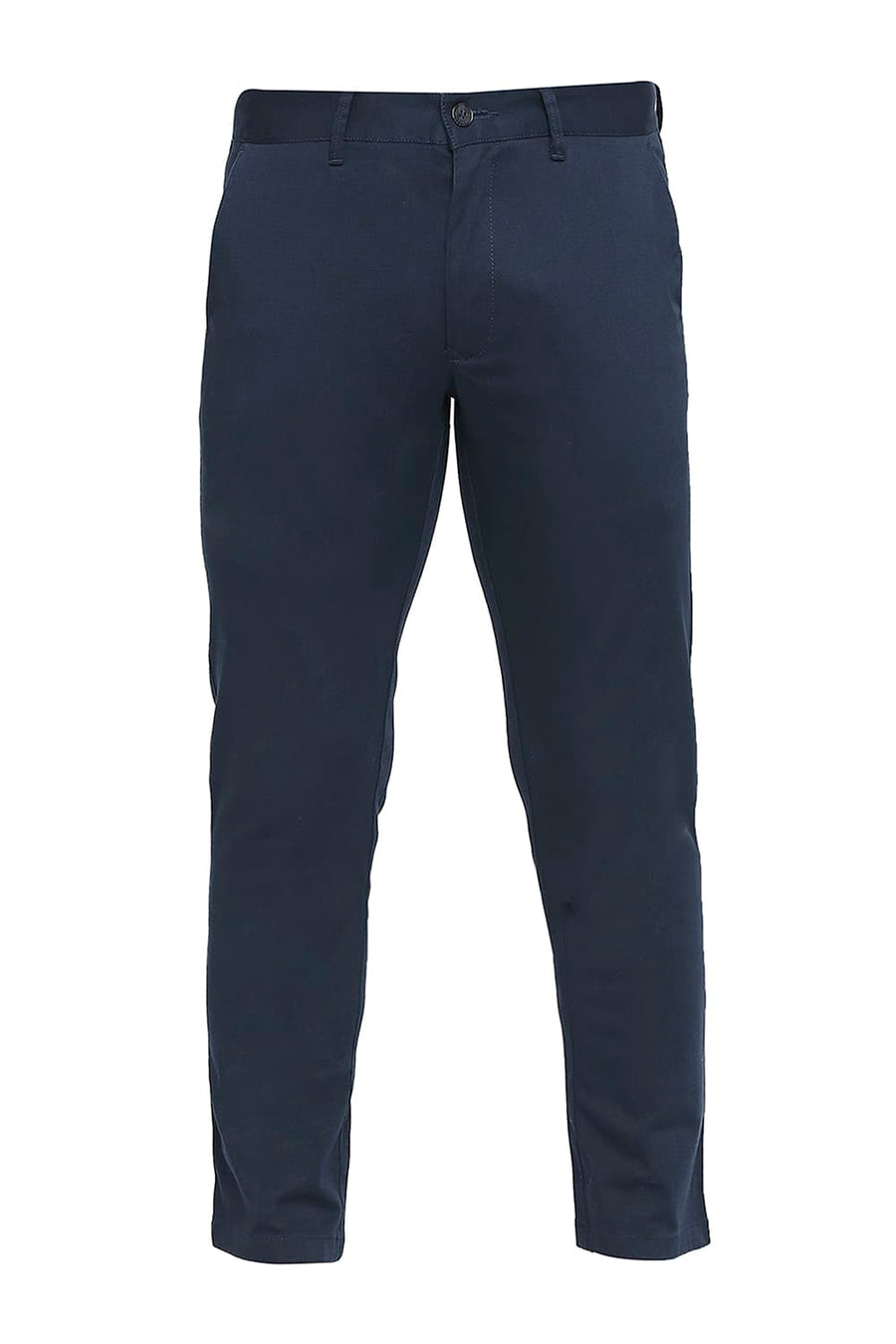 BASICS TAPERED FIT OUTER SPACE NAVY COTTON STRETCH DOBBY TROUSERS