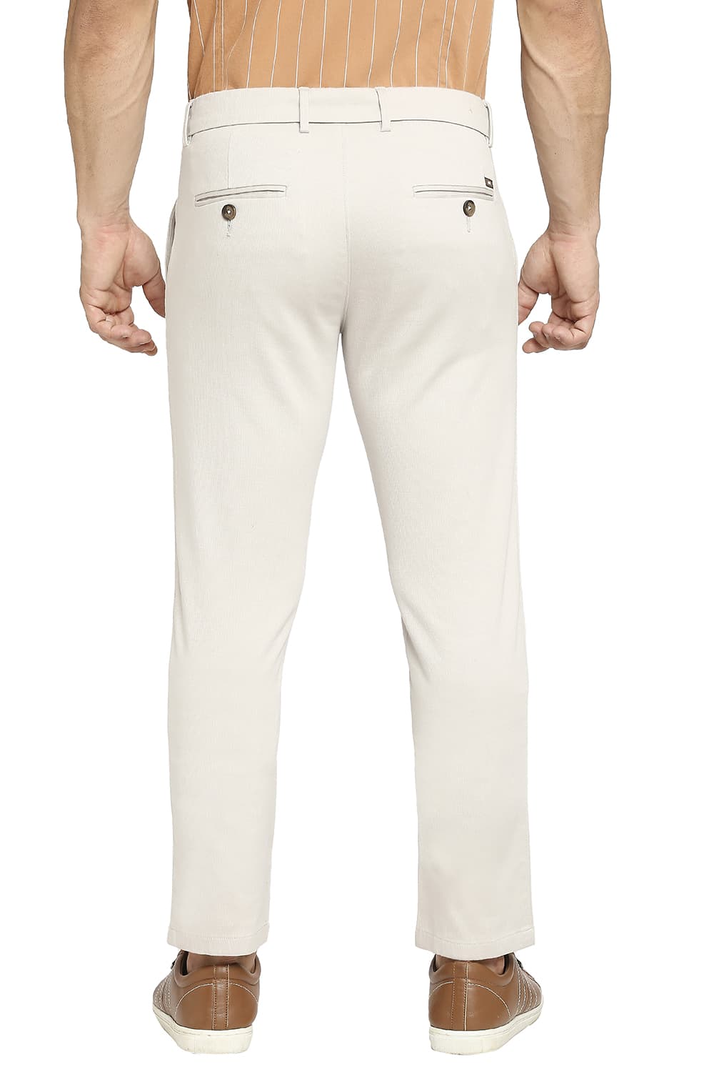 BASICS TAPERED FIT COTTON STRETCH DOBBY TROUSERS