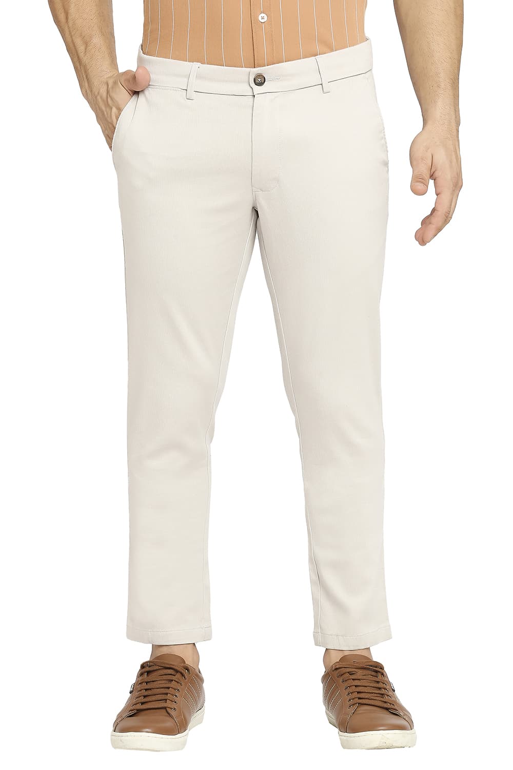 BASICS TAPERED FIT COTTON STRETCH DOBBY TROUSERS