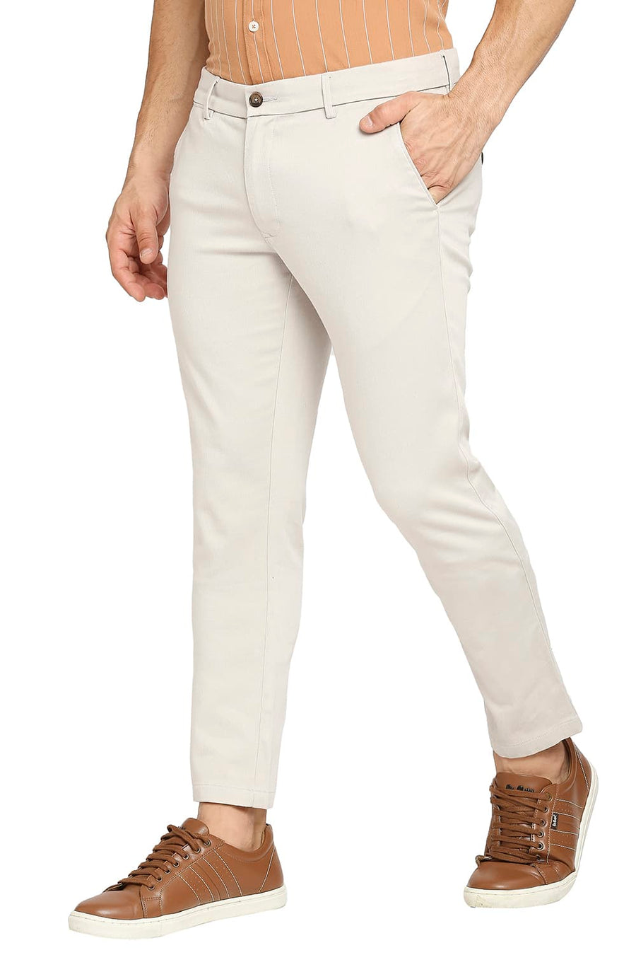 BASICS TAPERED FIT VINTAGE STONE COTTON STRETCH DOBBY TROUSERS