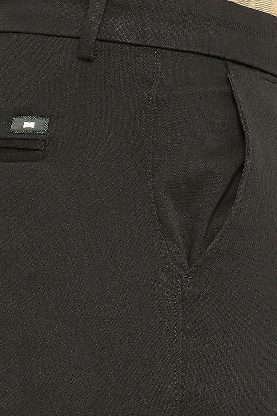 BASICS TAPERED FIT OLIVE NIGHT COTTON STRETCH DOBBY TROUSERS