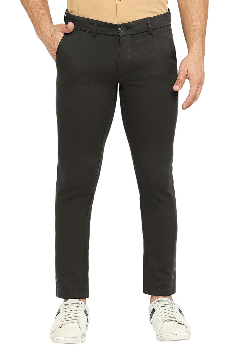 BASICS TAPERED FIT COTTON STRETCH DOBBY TROUSERS