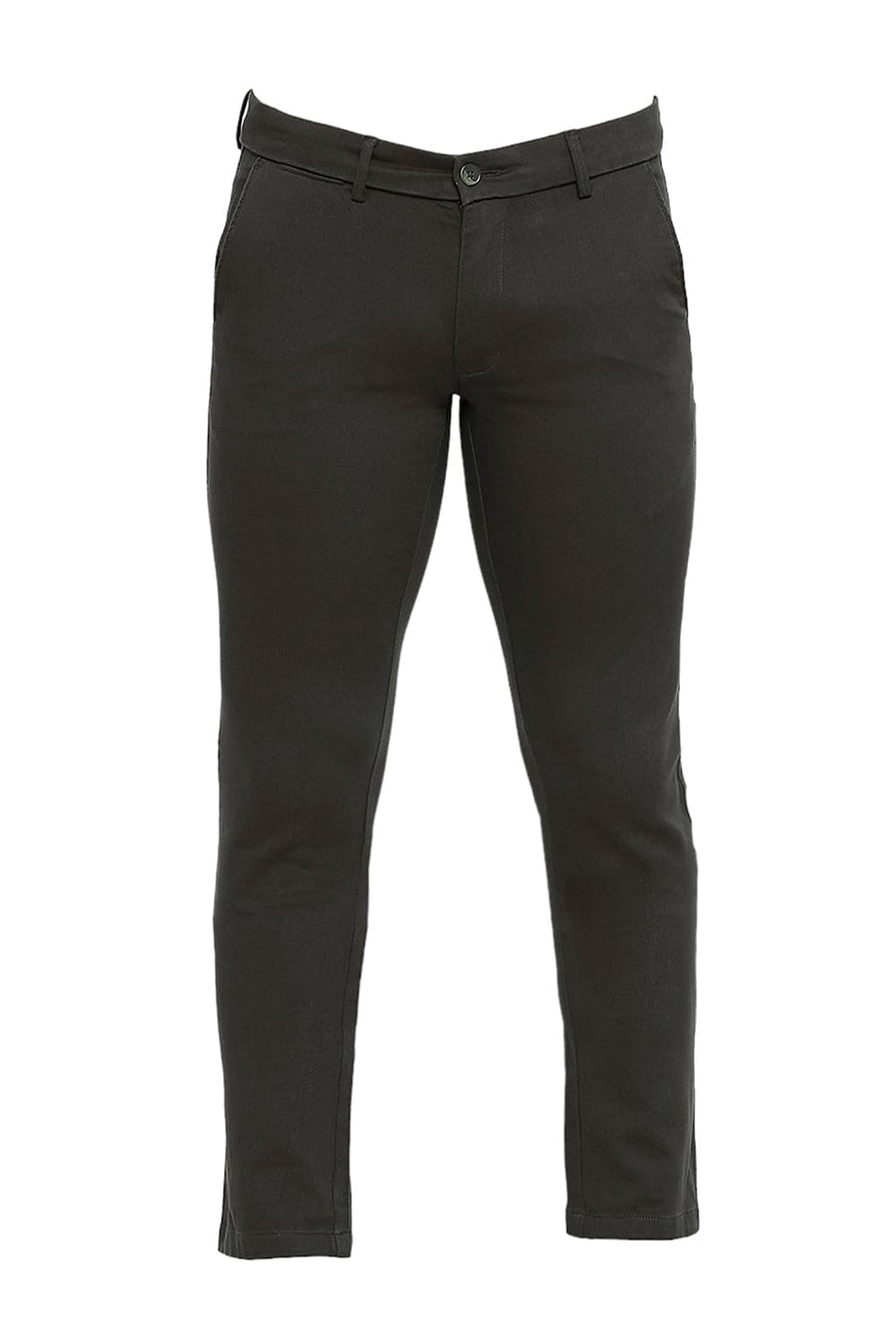 BASICS TAPERED FIT OLIVE NIGHT COTTON STRETCH DOBBY TROUSERS