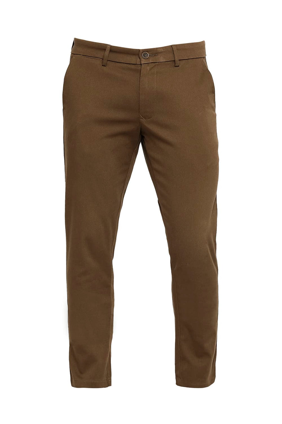 BASICS TAPERED FIT DESERT BROWN COTTON STRETCH DOBBY TROUSERS