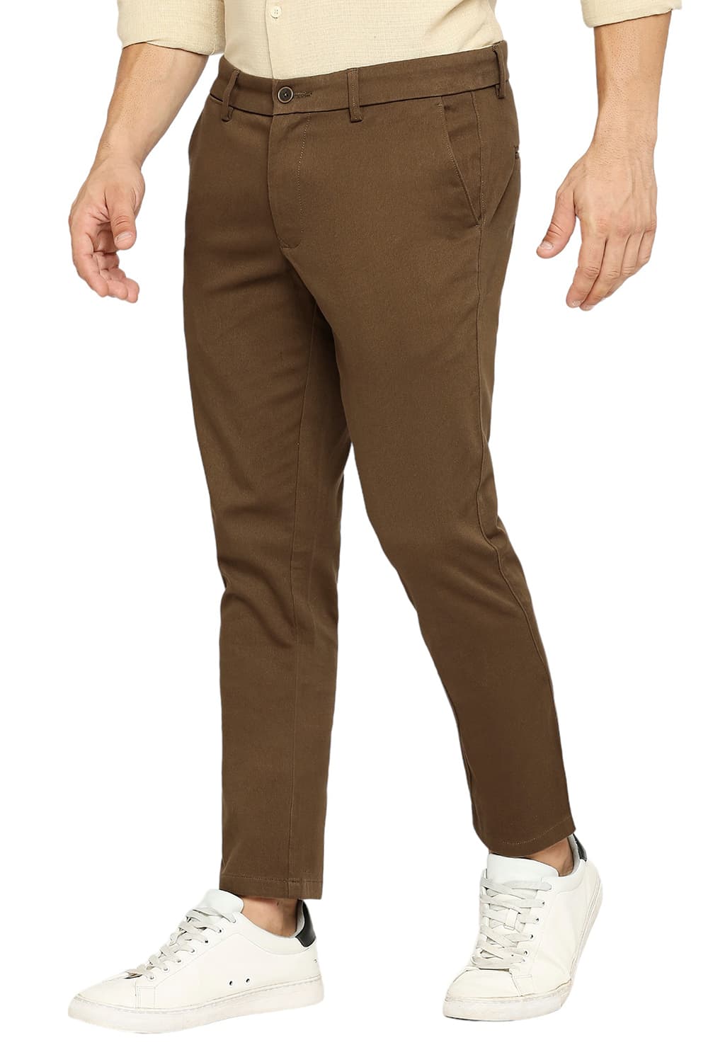 BASICS TAPERED FIT COTTON STRETCH DOBBY TROUSERS