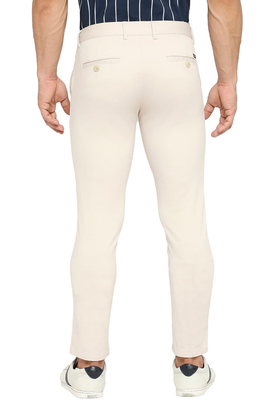BASICS TAPERED FIT ECRU SMOKE COTTON STRETCH DOBBY TROUSERS
