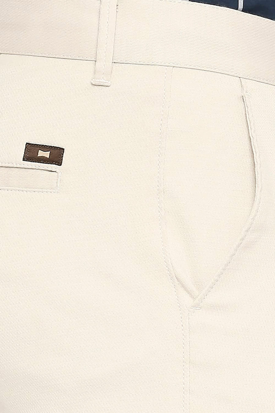 BASICS TAPERED FIT ECRU SMOKE COTTON STRETCH DOBBY TROUSERS