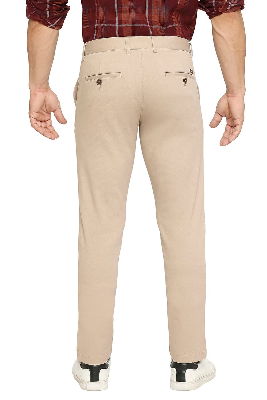 BASICS TAPERED FIT WARM TAUPE BROWN COTTON STRETCH DOBBY TROUSERS