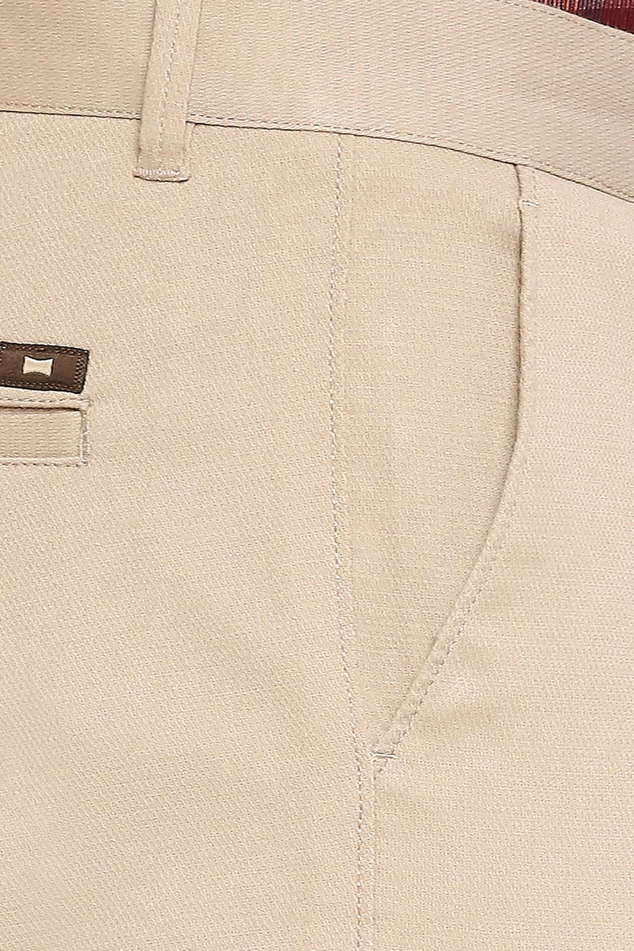 BASICS TAPERED FIT WARM TAUPE BROWN COTTON STRETCH DOBBY TROUSERS