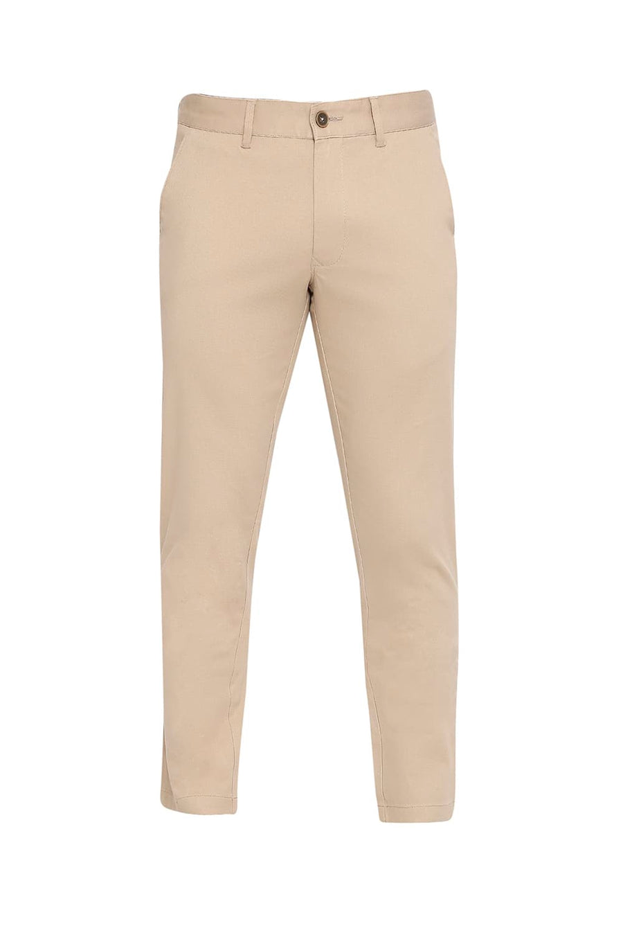 BASICS TAPERED FIT WARM TAUPE BROWN COTTON STRETCH DOBBY TROUSERS