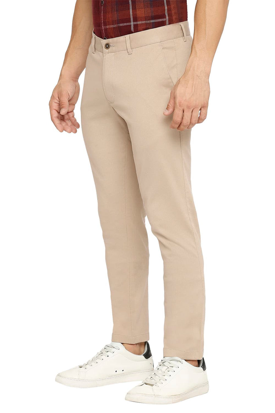 BASICS TAPERED FIT WARM TAUPE BROWN COTTON STRETCH DOBBY TROUSERS