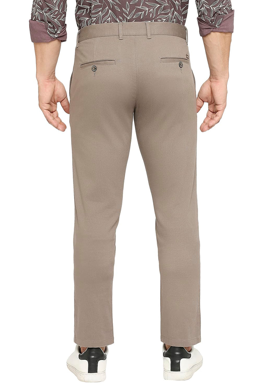 BASICS TAPERED FIT MOREL GREY COTTON STRETCH DOBBY TROUSERS