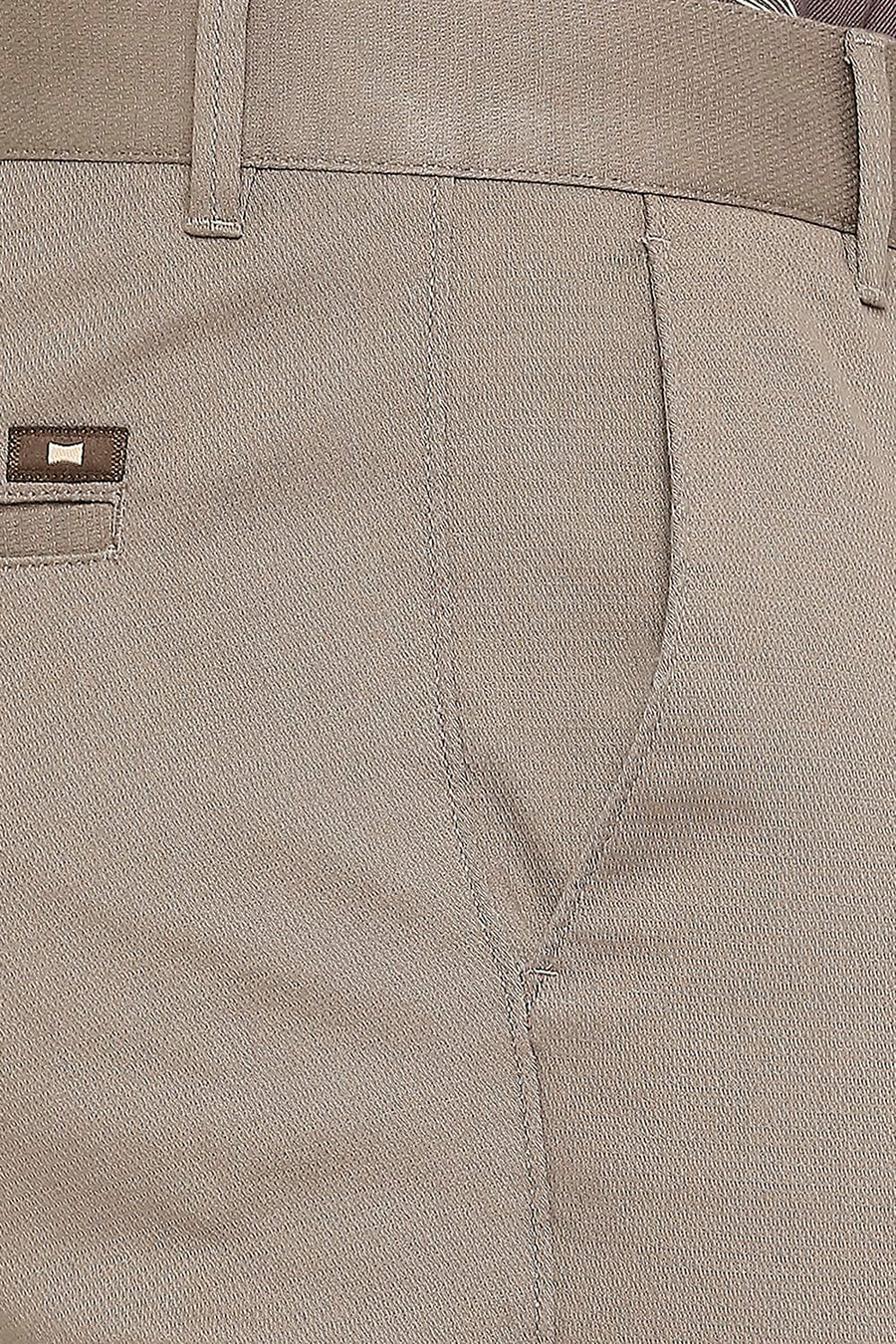 BASICS TAPERED FIT MOREL GREY COTTON STRETCH DOBBY TROUSERS