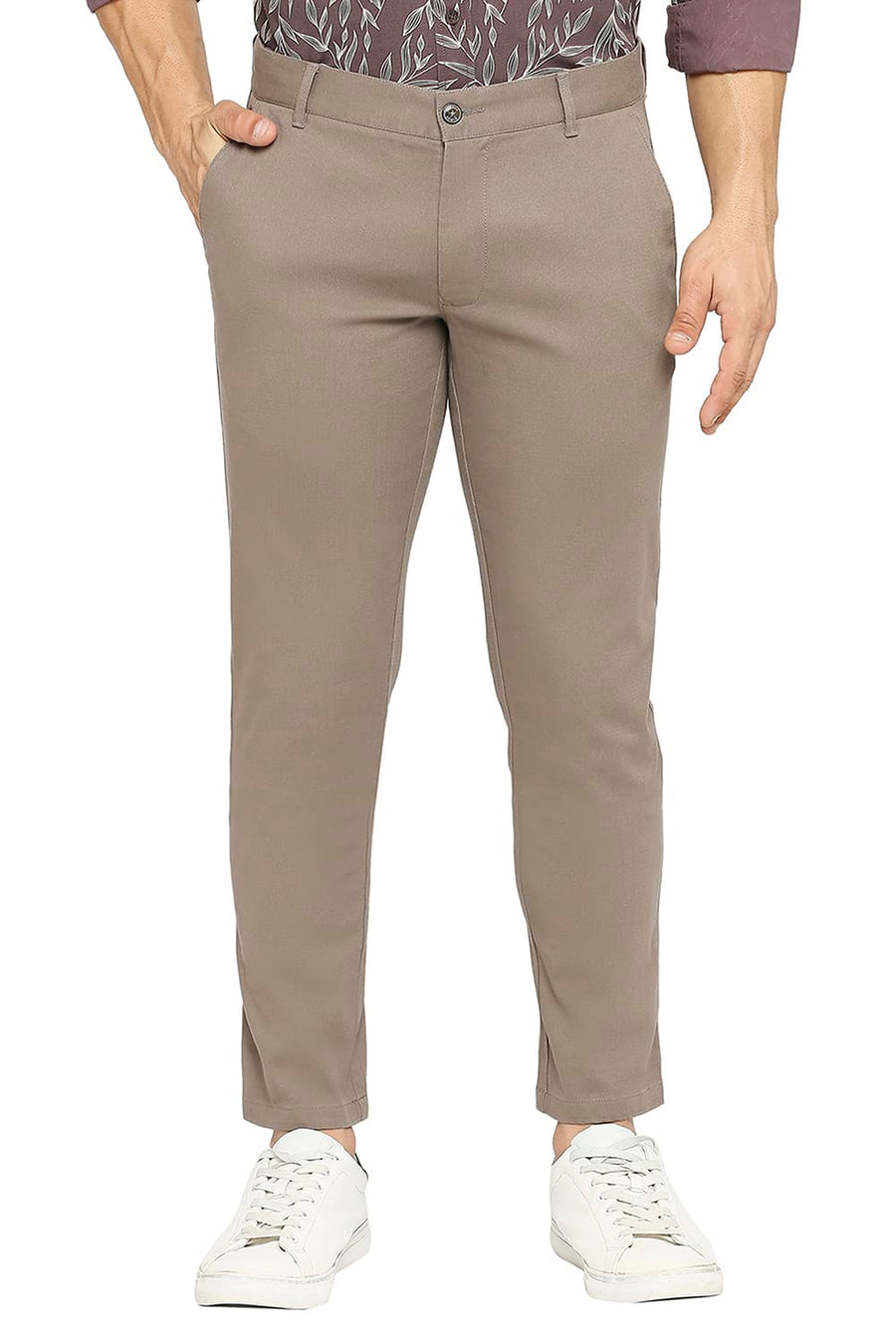 BASICS TAPERED FIT MOREL GREY COTTON STRETCH DOBBY TROUSERS
