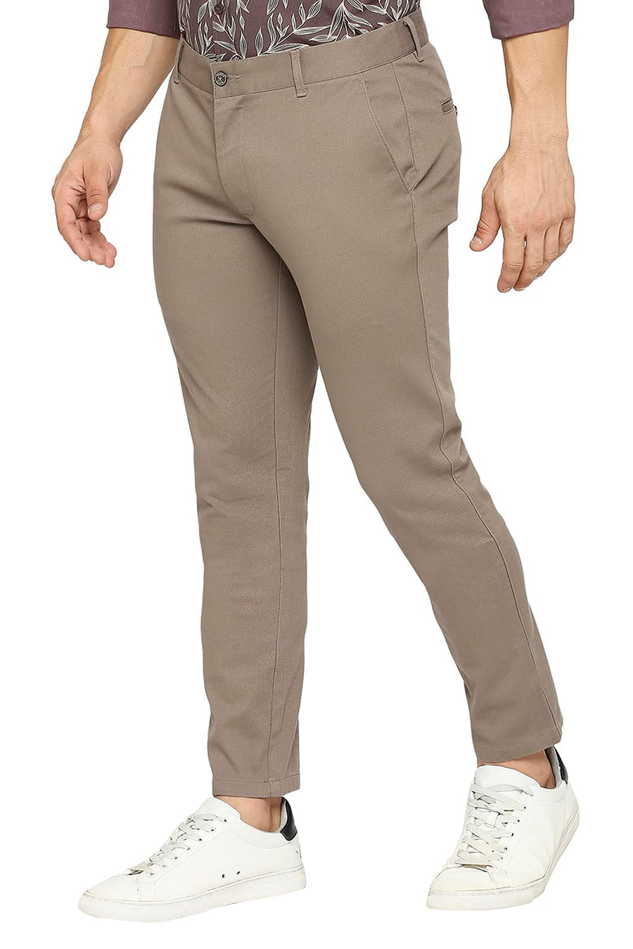 BASICS TAPERED FIT MOREL GREY COTTON STRETCH DOBBY TROUSERS