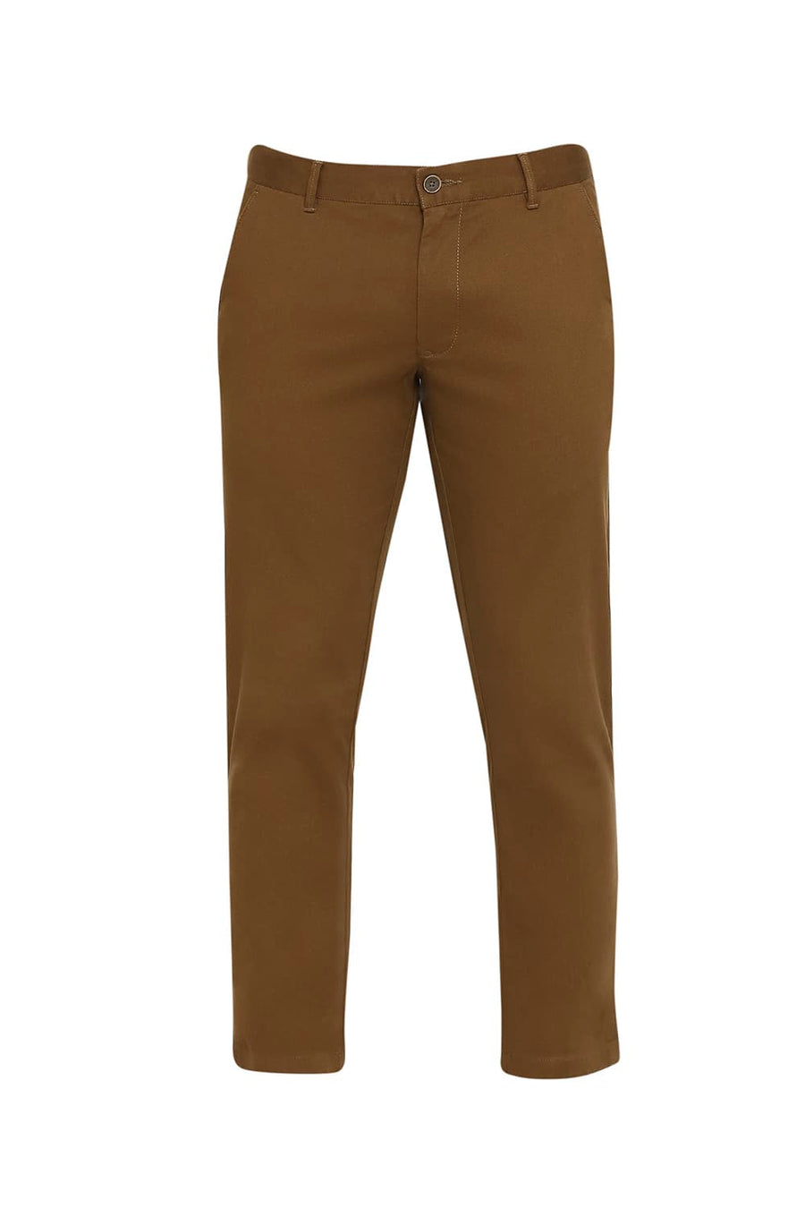 BASICS TAPERED FIT SEPIA BROWN COTTON STRETCH DOBBY TROUSERS