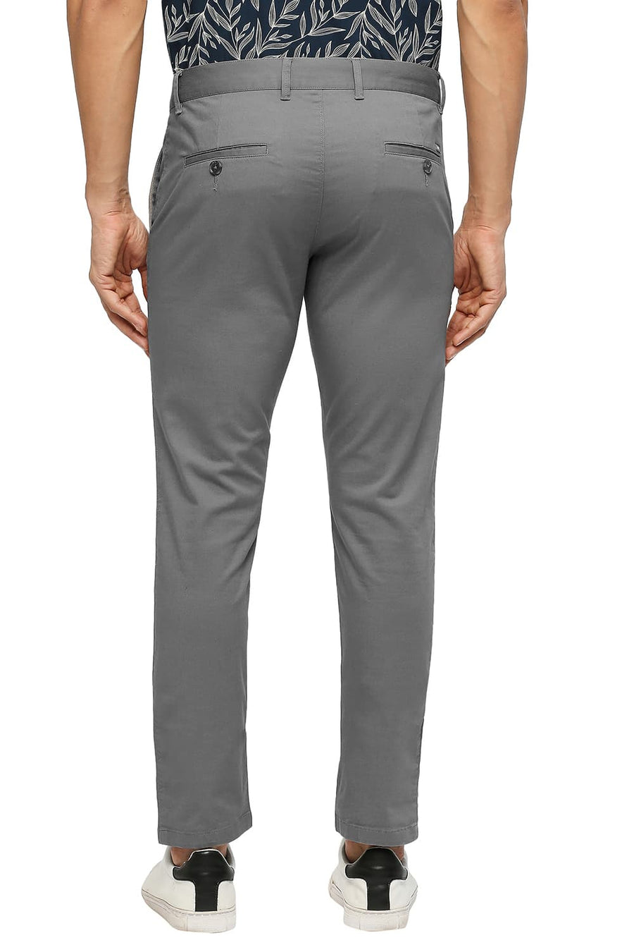 BASICS TAPERED FIT DARK GULL GREY COTTON STRETCH DOBBY TROUSERS