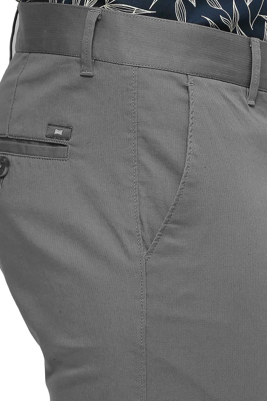BASICS TAPERED FIT DARK GULL GREY COTTON STRETCH DOBBY TROUSERS