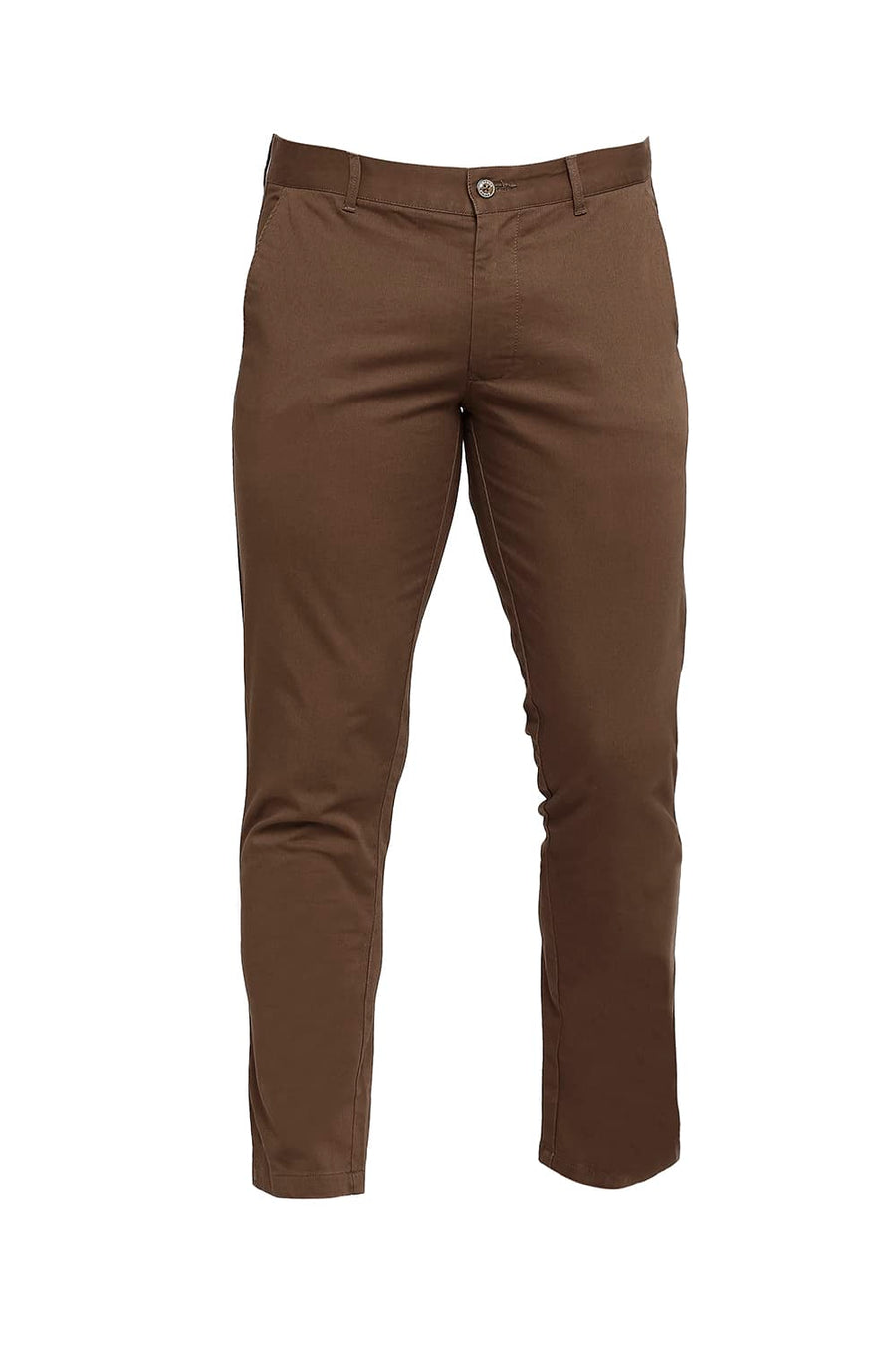 BASICS TAPERED FIT TEAK BROWN COTTON STRETCH DOBBY TROUSERS