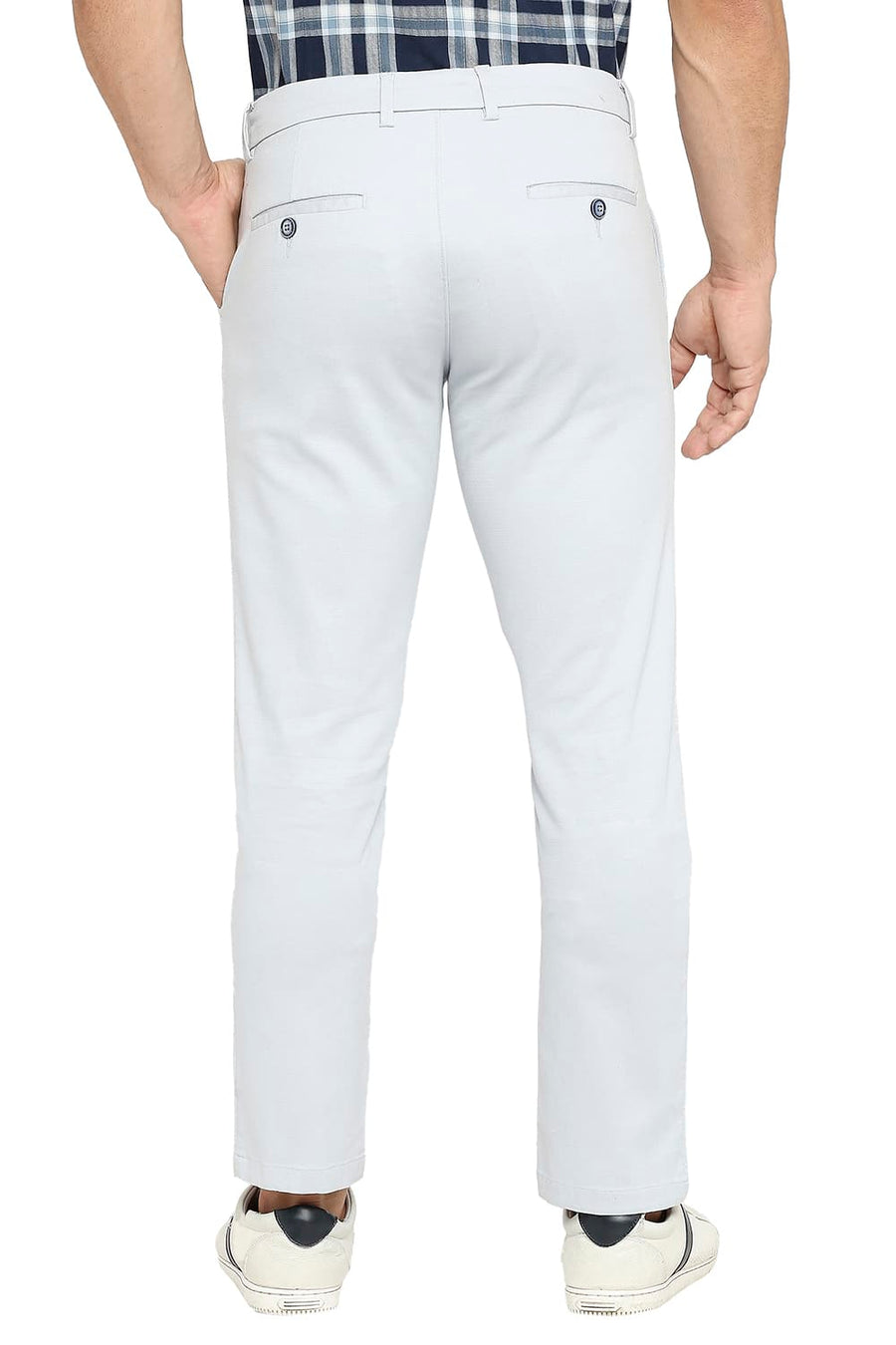 BASICS TAPERED FIT BLUE FOG COTTON STRETCH DOBBY TROUSERS
