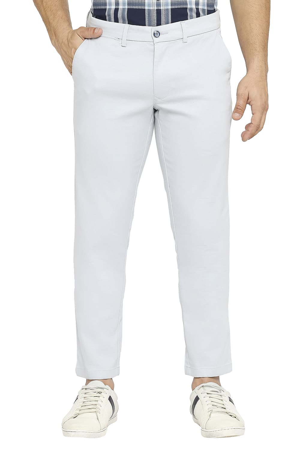 BASICS TAPERED FIT COTTON STRETCH DOBBY TROUSERS