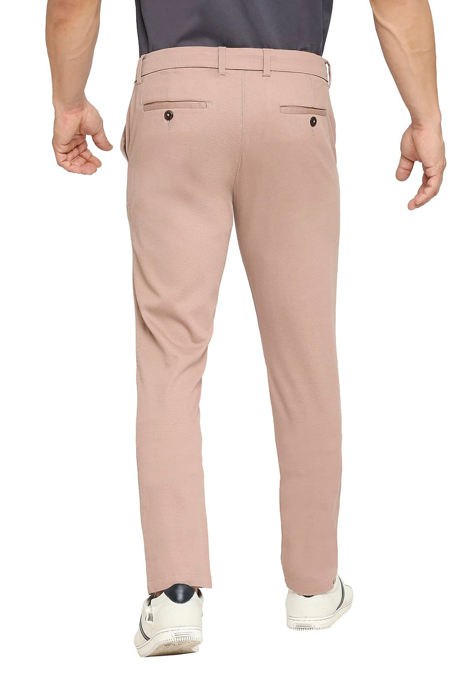 BASICS TAPERED FIT ASH ROSE PEACH COTTON STRETCH DOBBY TROUSERS