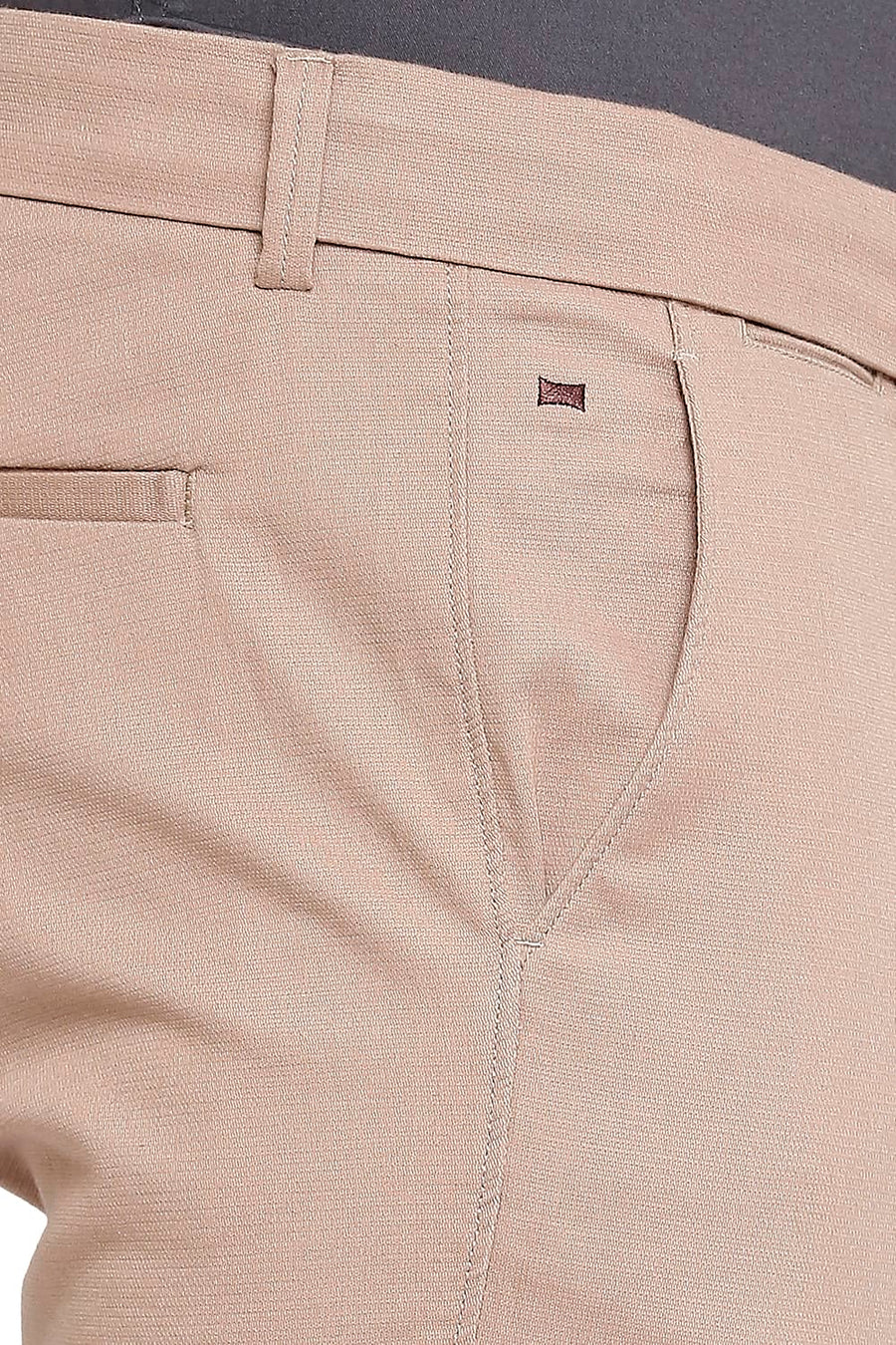 BASICS TAPERED FIT ASH ROSE PEACH COTTON STRETCH DOBBY TROUSERS