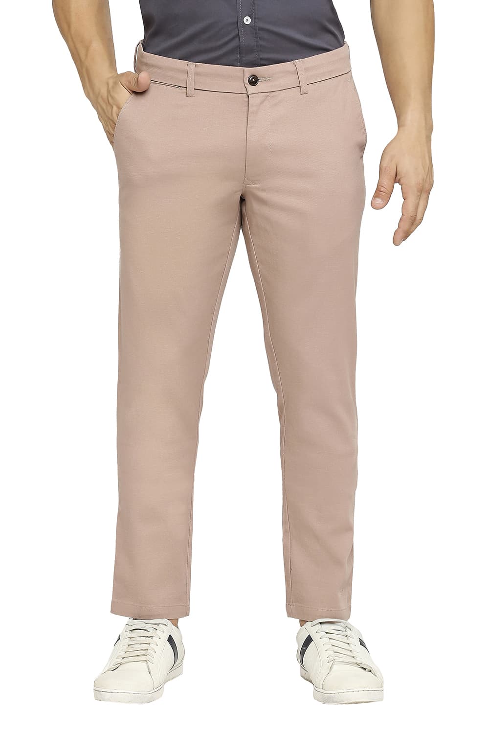 BASICS TAPERED FIT COTTON STRETCH DOBBY TROUSERS