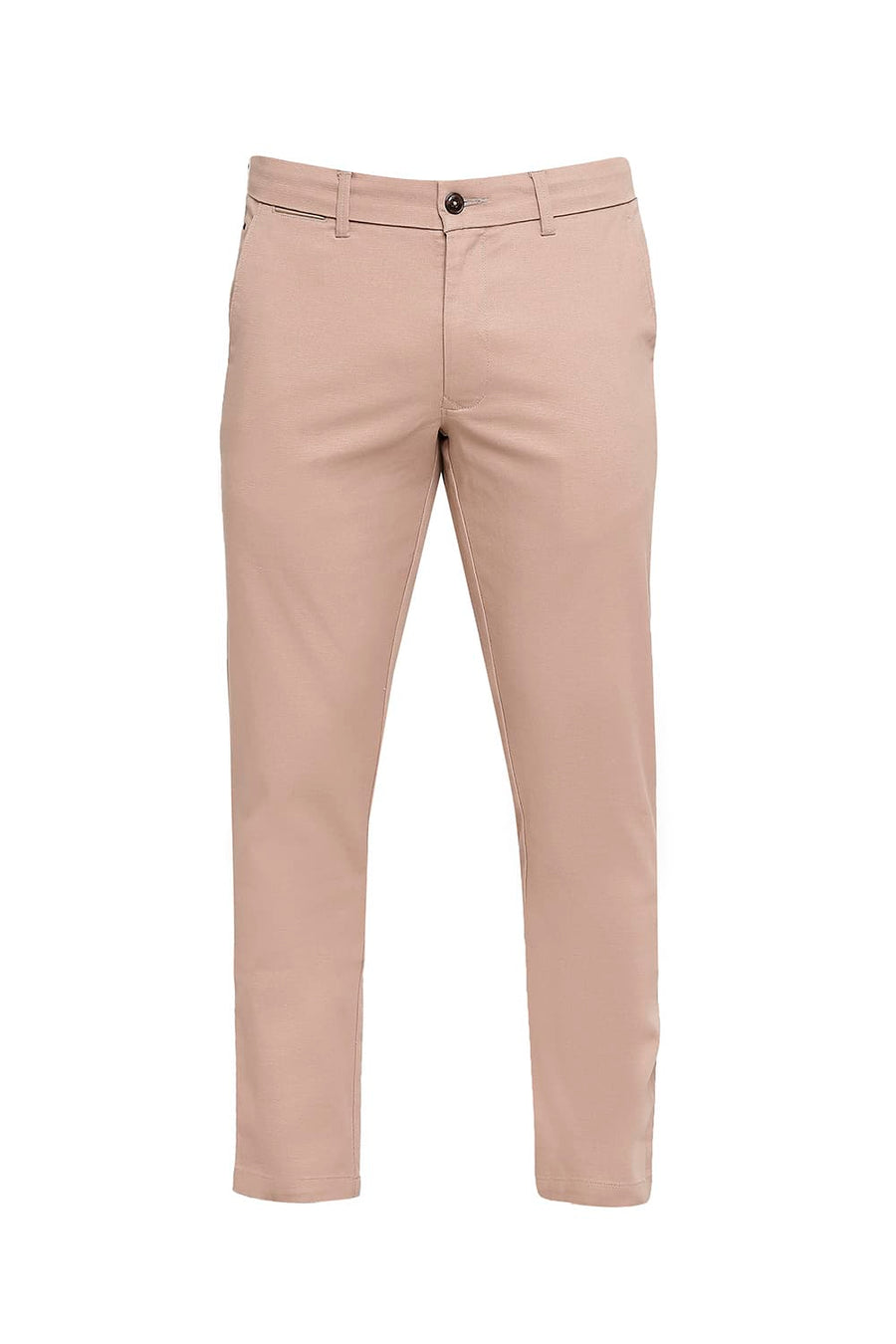 BASICS TAPERED FIT ASH ROSE PEACH COTTON STRETCH DOBBY TROUSERS