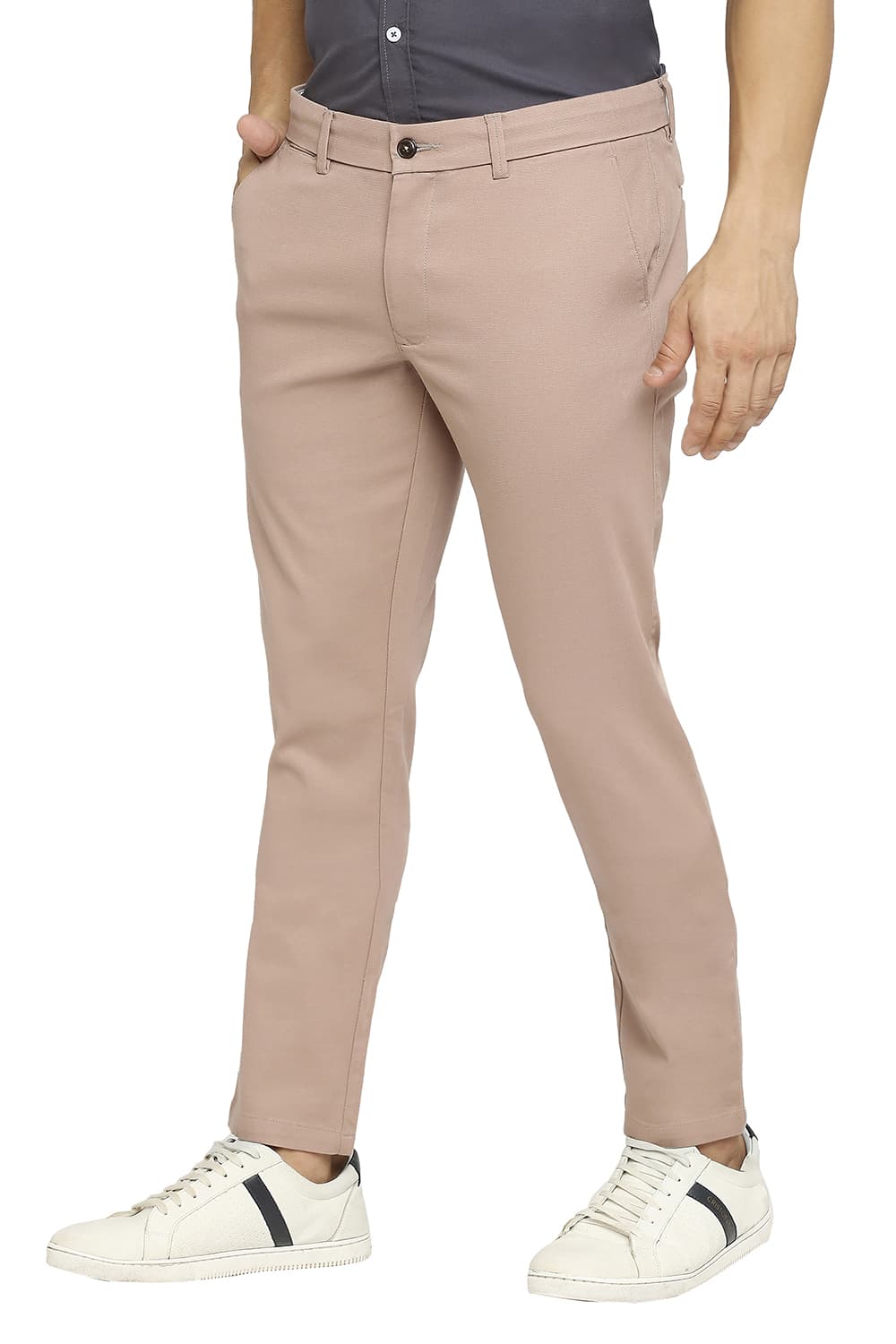 BASICS TAPERED FIT COTTON STRETCH DOBBY TROUSERS