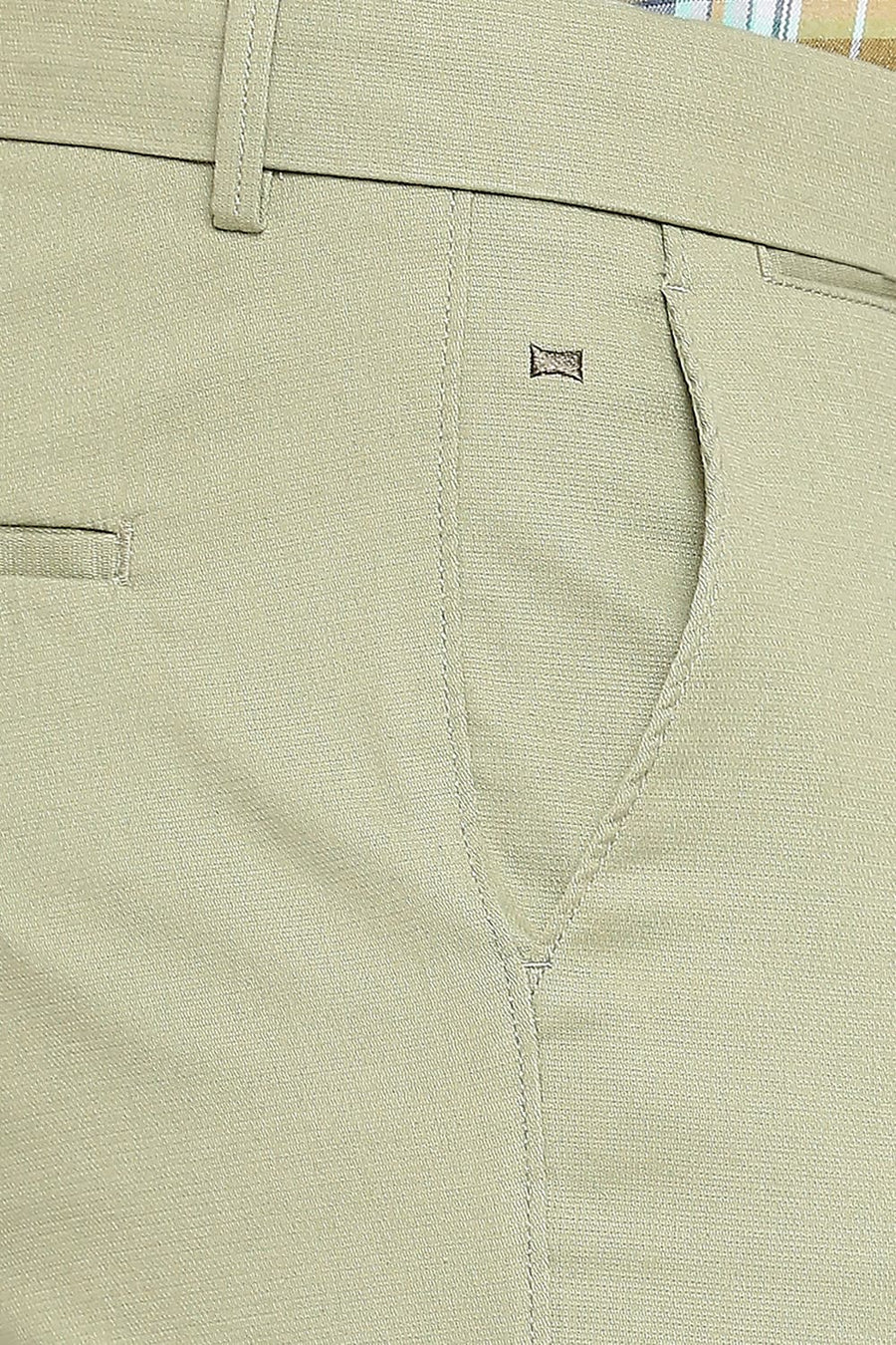 BASICS TAPERED FIT SWAMP GREEN COTTON STRETCH DOBBY TROUSERS