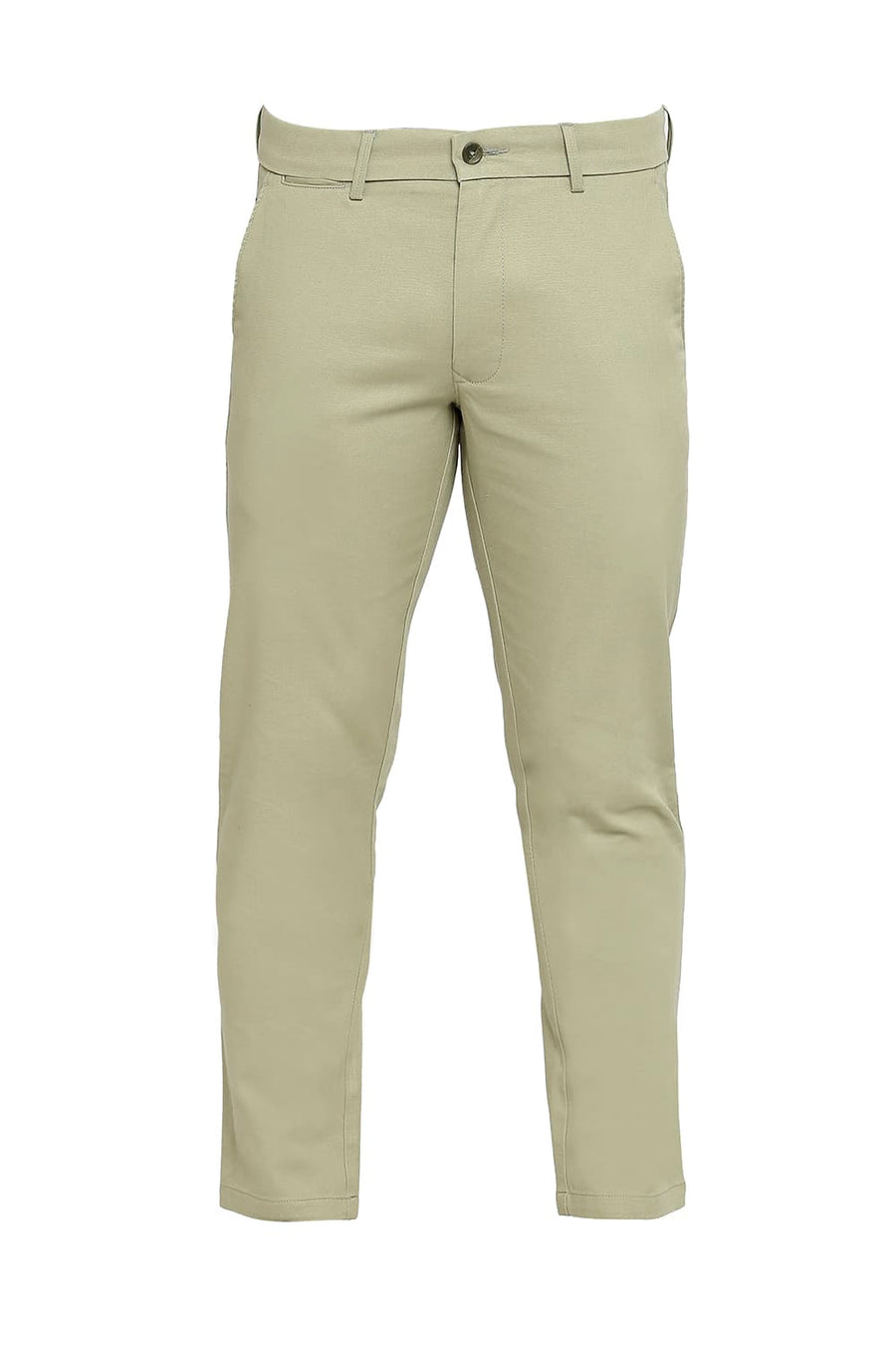 BASICS TAPERED FIT SWAMP GREEN COTTON STRETCH DOBBY TROUSERS