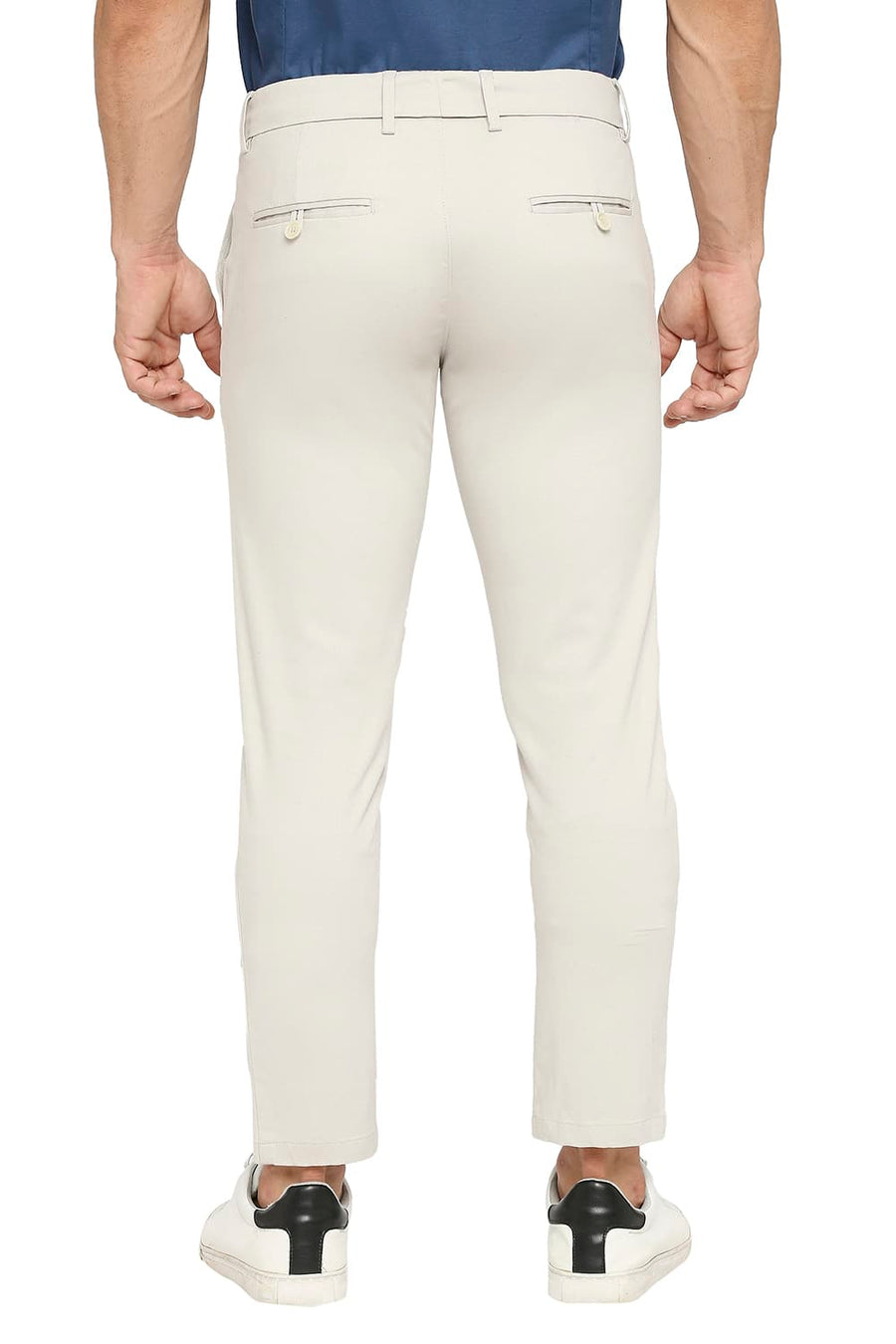 BASICS TAPERED FIT ECRU LINING COTTON STRETCH DOBBY TROUSERS