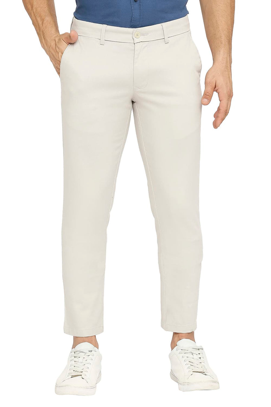 BASICS TAPERED FIT ECRU LINING COTTON STRETCH DOBBY TROUSERS