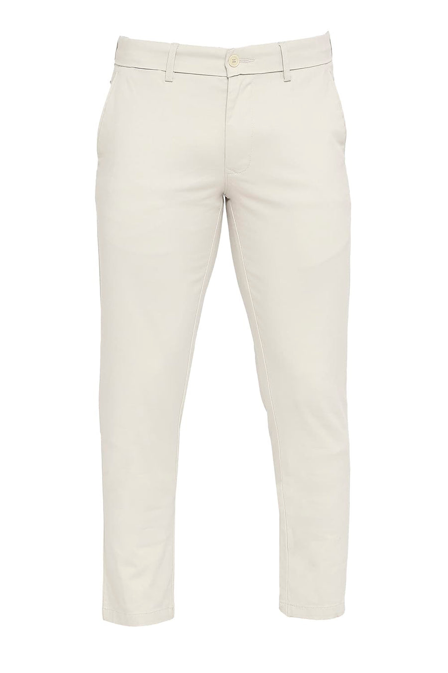 BASICS TAPERED FIT ECRU LINING COTTON STRETCH DOBBY TROUSERS