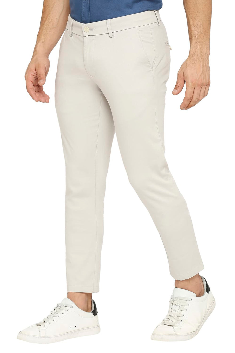 BASICS TAPERED FIT ECRU LINING COTTON STRETCH DOBBY TROUSERS