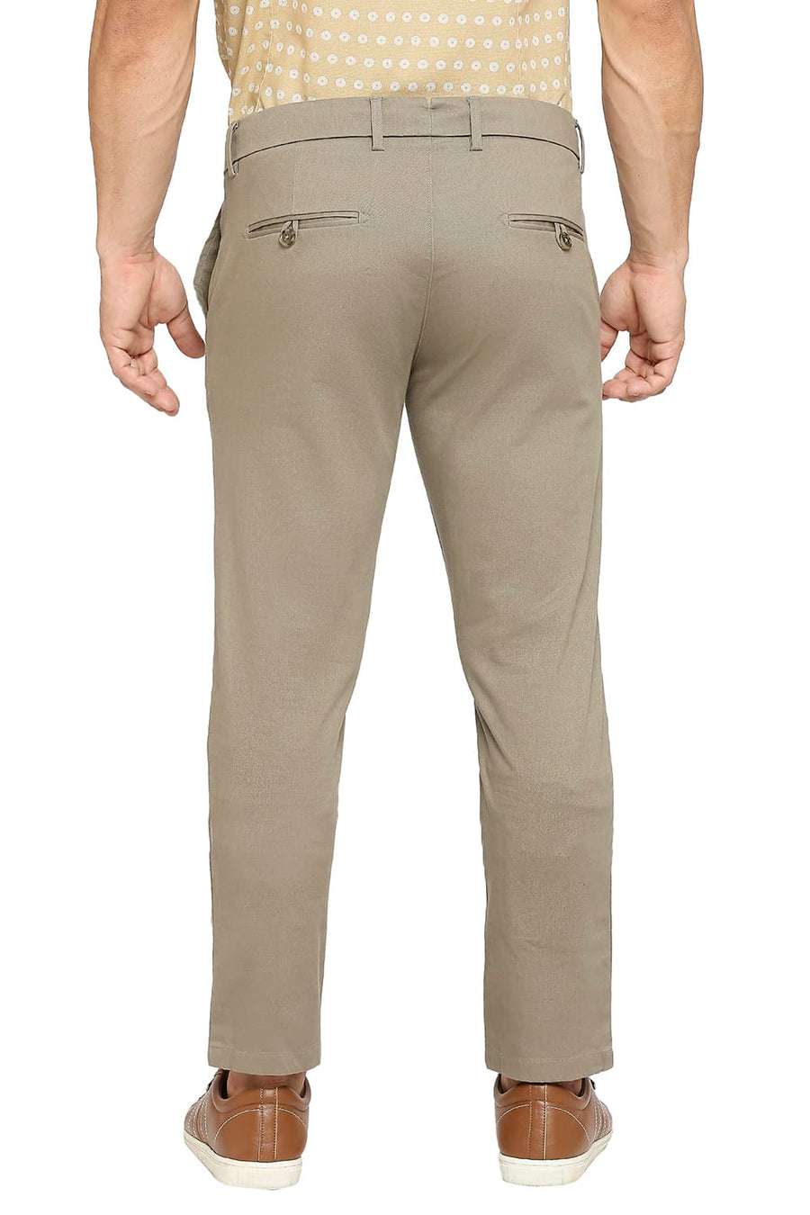BASICS TAPERED FIT DUSKY BROWN COTTON STRETCH DOBBY TROUSERS