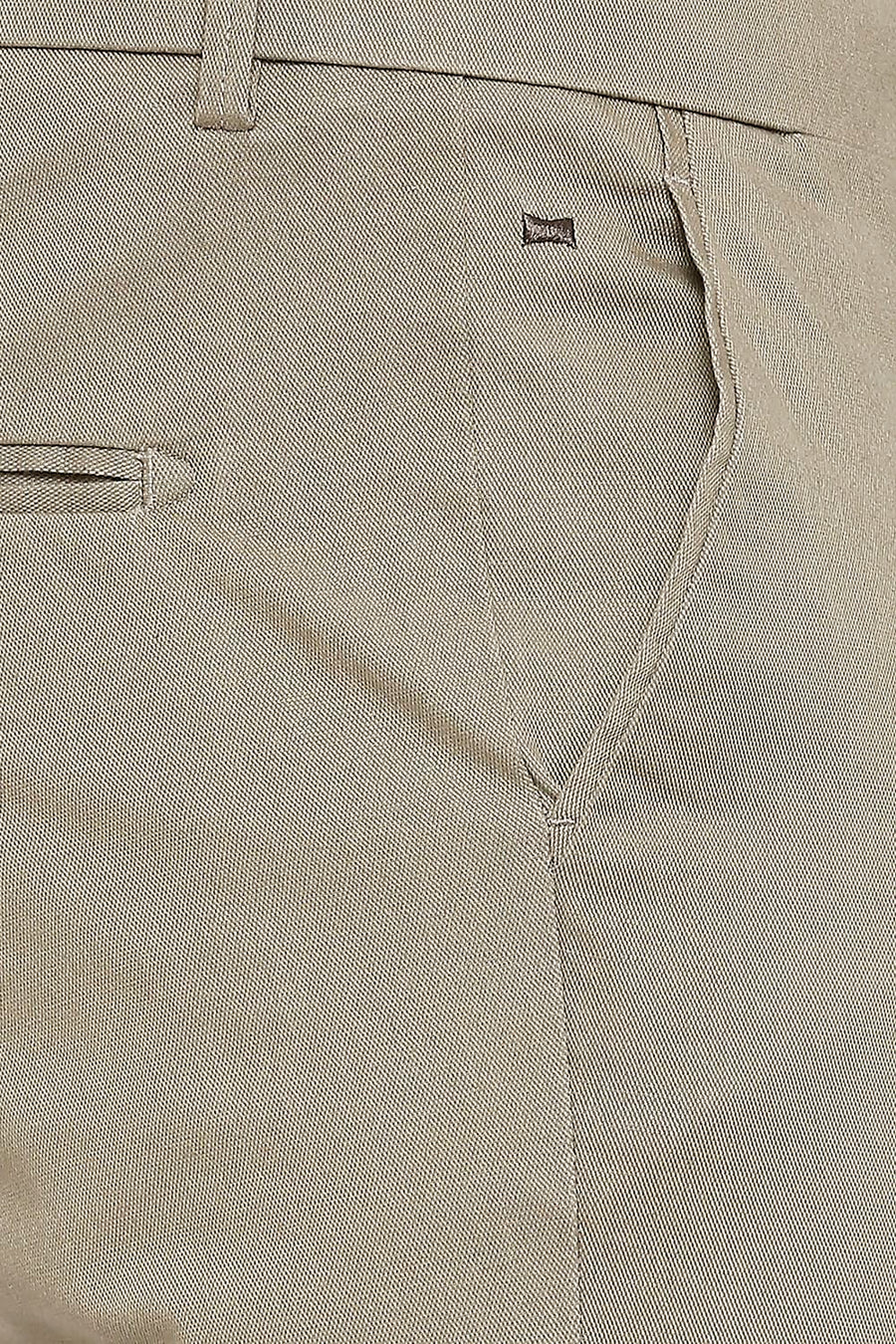 BASICS TAPERED FIT DUSKY BROWN COTTON STRETCH DOBBY TROUSERS