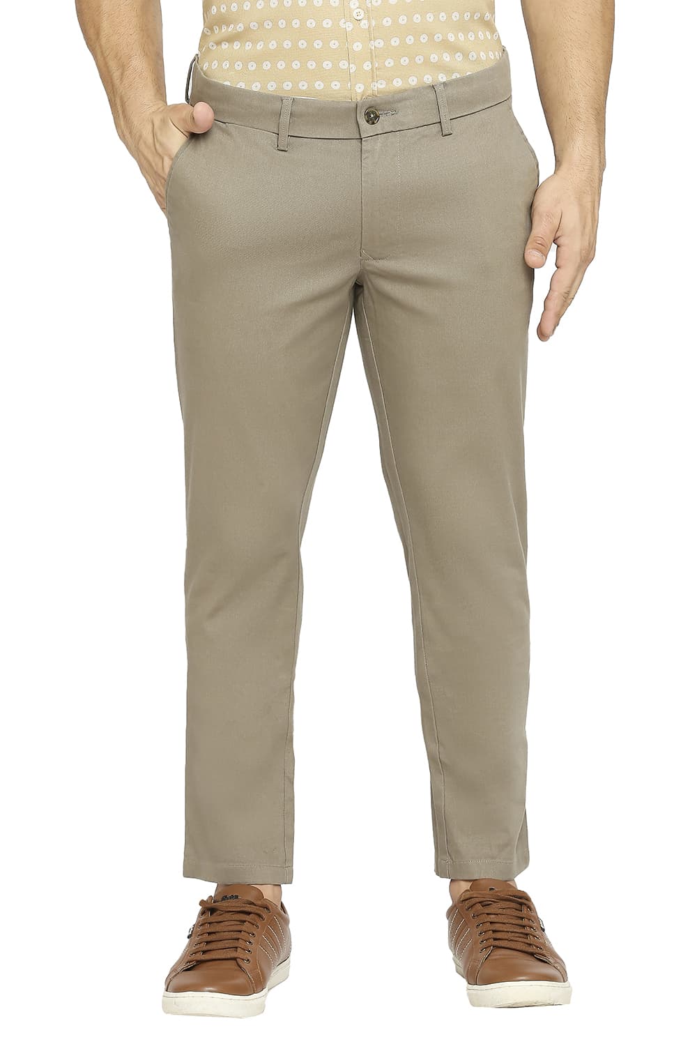 BASICS TAPERED FIT COTTON STRETCH DOBBY TROUSERS