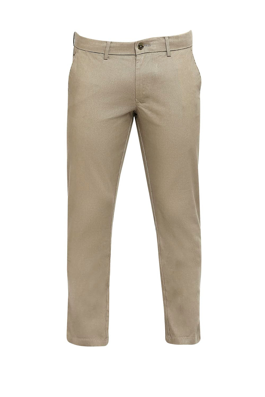 BASICS TAPERED FIT DUSKY BROWN COTTON STRETCH DOBBY TROUSERS