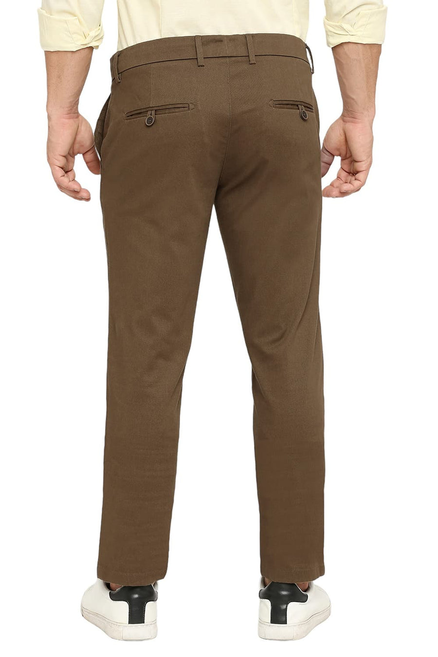 BASICS TAPERED FIT KANGAROO KHAKI COTTON STRETCH DOBBY TROUSERS