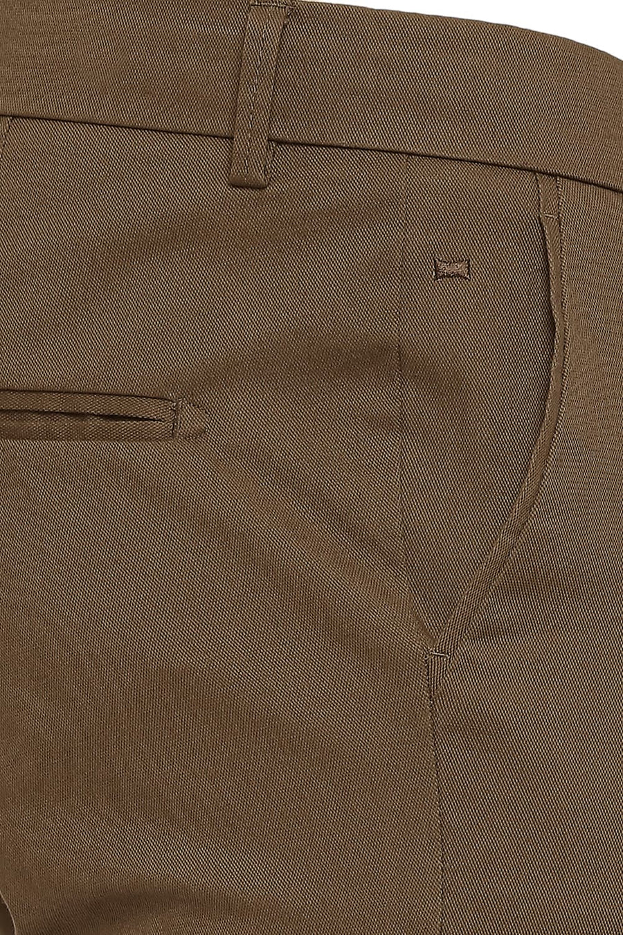 BASICS TAPERED FIT KANGAROO KHAKI COTTON STRETCH DOBBY TROUSERS