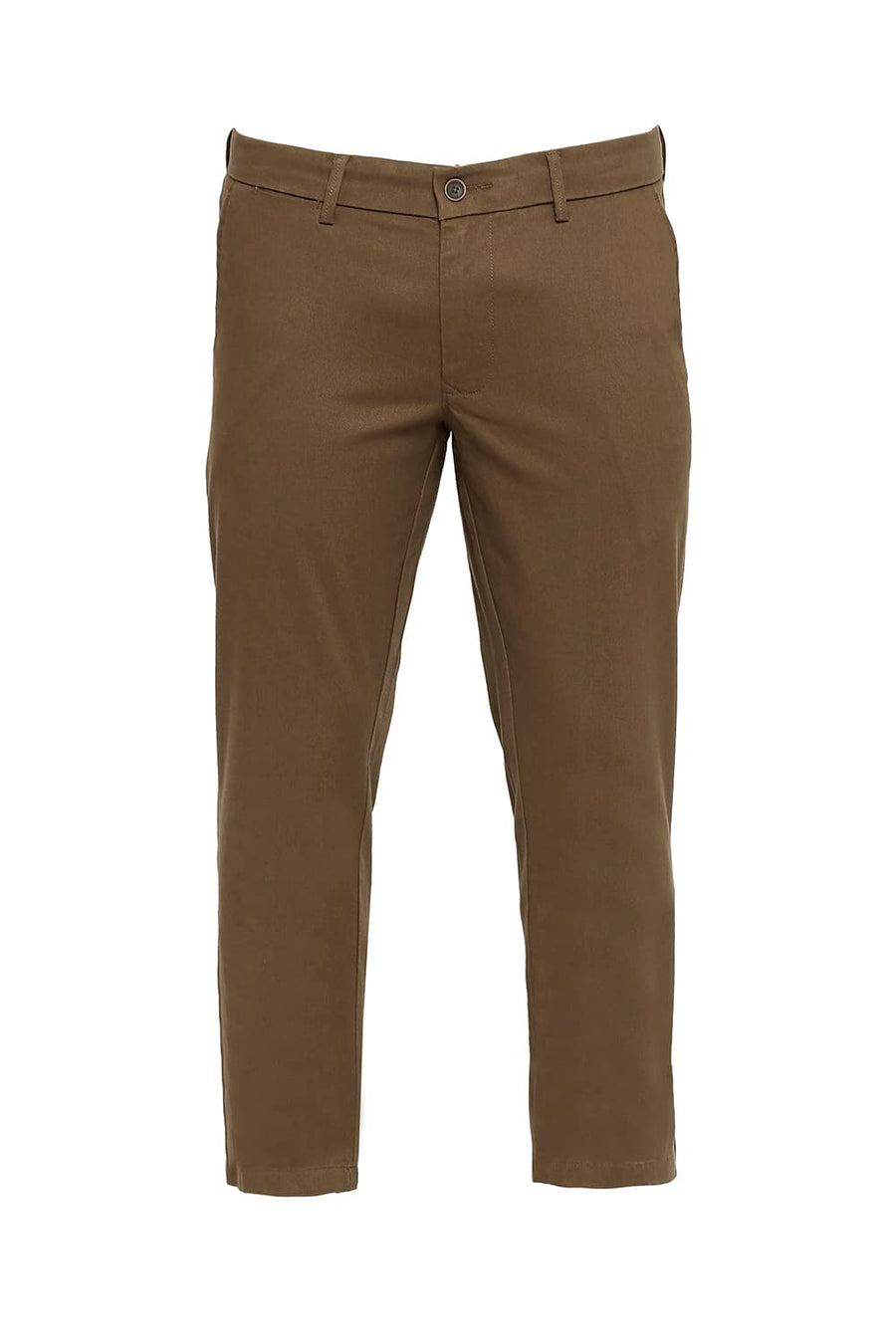 BASICS TAPERED FIT KANGAROO KHAKI COTTON STRETCH DOBBY TROUSERS