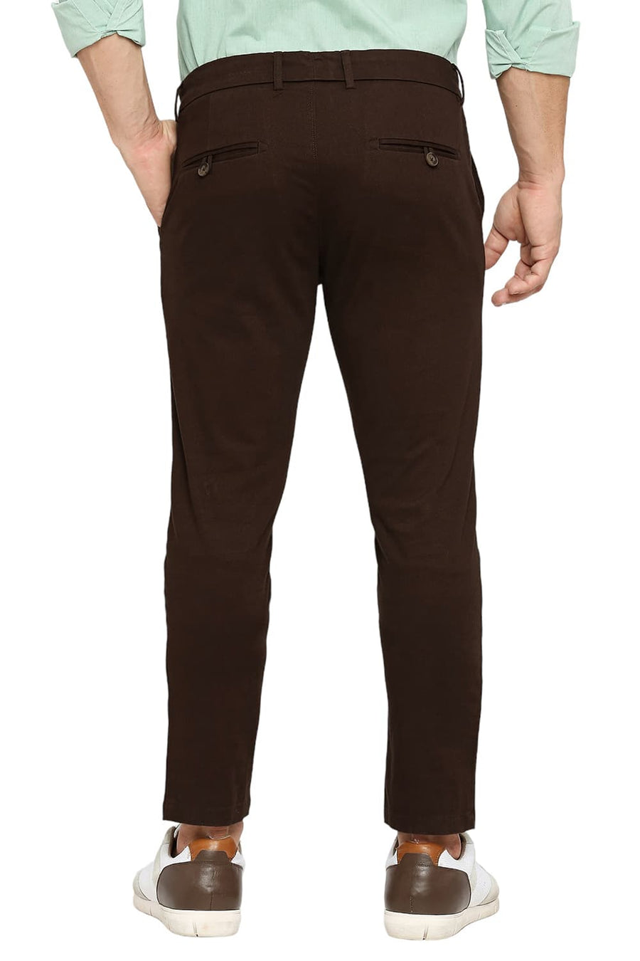 BASICS TAPERED FIT JAVA BROWN COTTON STRETCH DOBBY TROUSERS