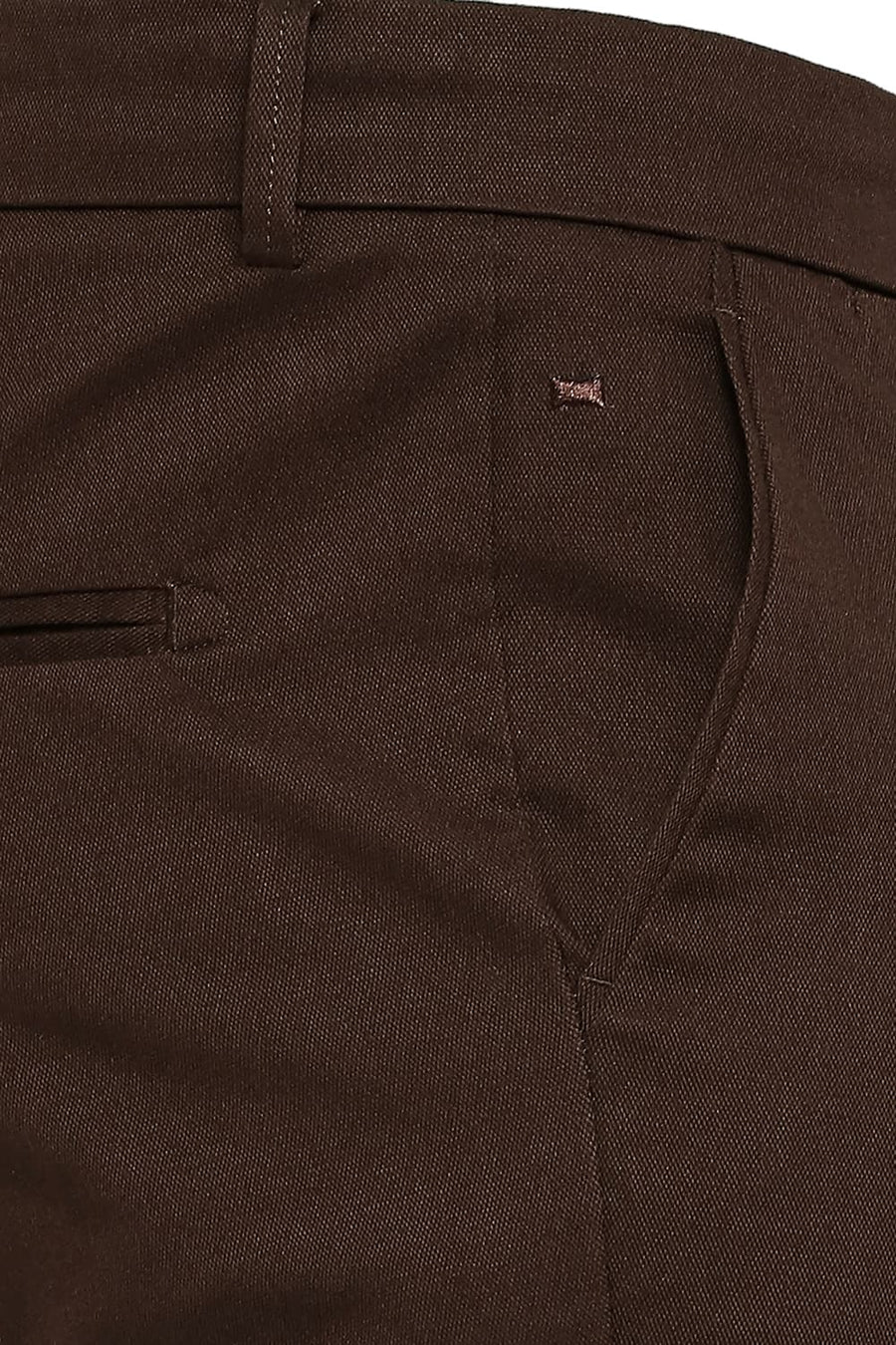 BASICS TAPERED FIT JAVA BROWN COTTON STRETCH DOBBY TROUSERS