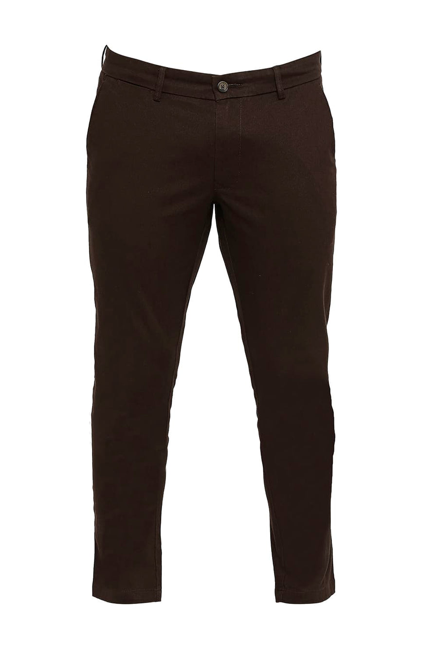 BASICS TAPERED FIT JAVA BROWN COTTON STRETCH DOBBY TROUSERS