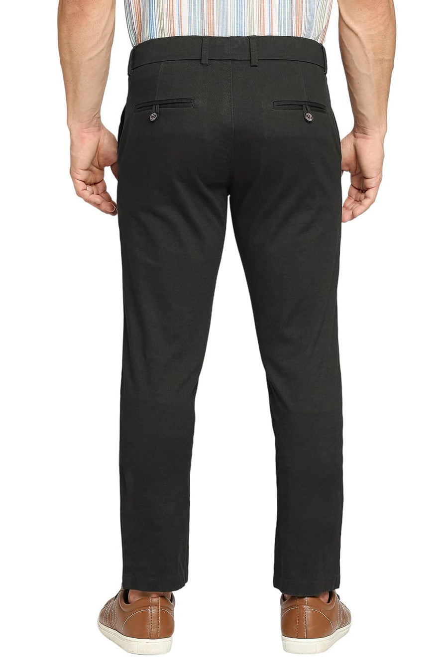 BASICS TAPERED FIT FOREST NIGHT GREEN COTTON STRETCH DOBBY TROUSERS