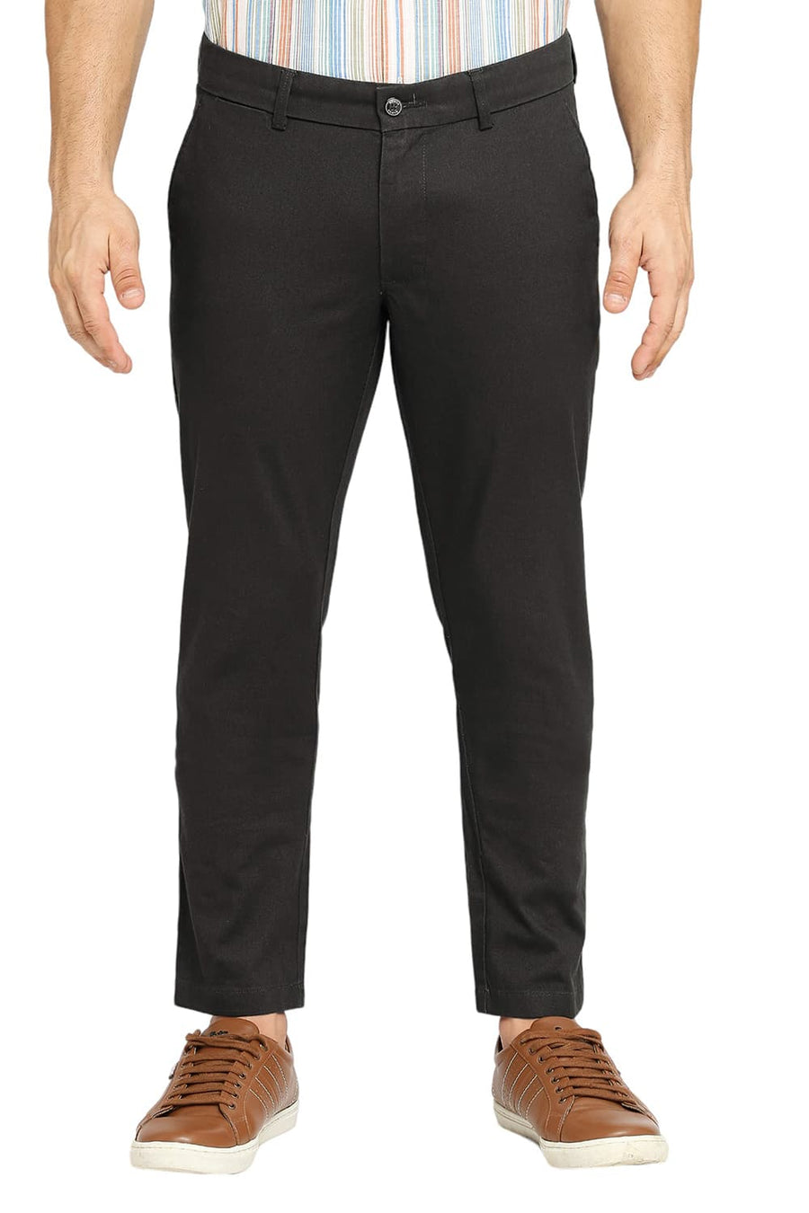 BASICS TAPERED FIT FOREST NIGHT GREEN COTTON STRETCH DOBBY TROUSERS